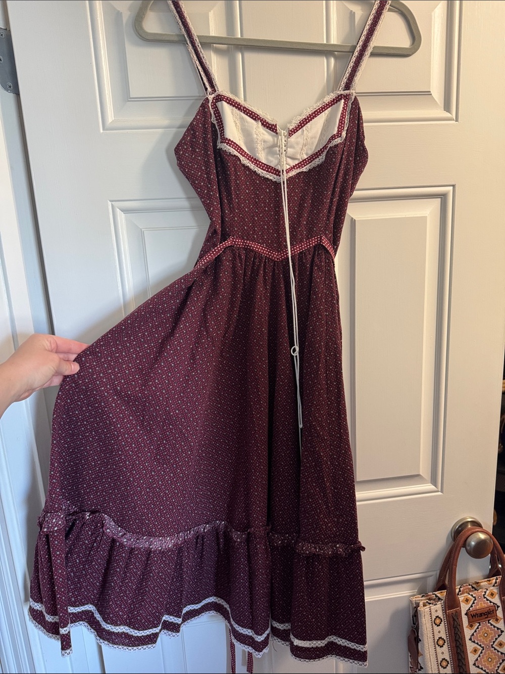 Gunne Sax Burgundy Midi Dress with White Trim